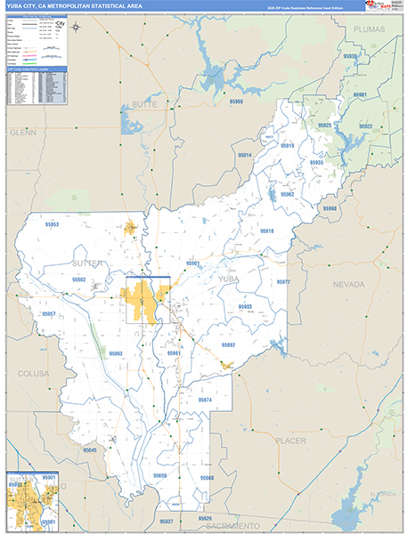 Yuba City Metro Area Wall Map